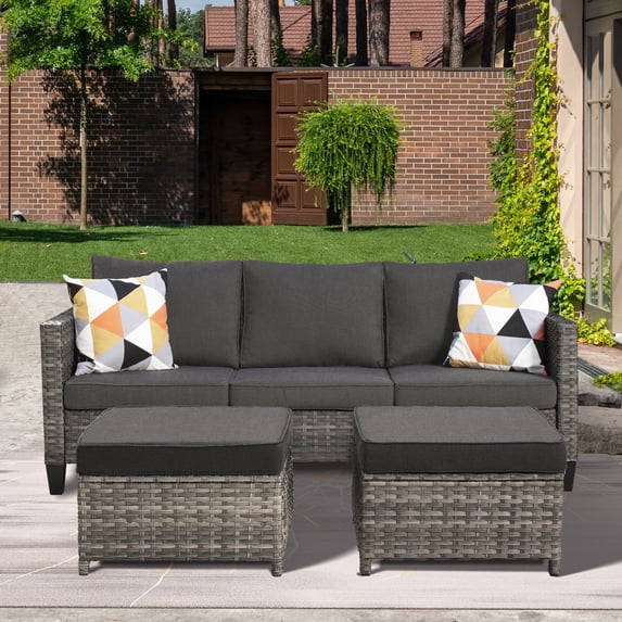 Ovios 3-Piece Outdoor Furniture Set All-Weather Wicker Patio Sofa with Cushions for Conversations