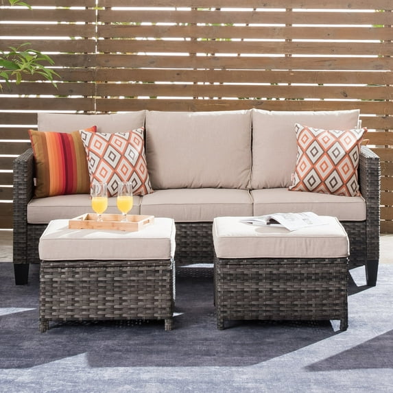 Ovios 3-Piece Outdoor Furniture Set All-Weather Wicker Patio Sofa with Cushions for Conversations