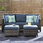 Ovios 3-Piece Outdoor Furniture Set All-Weather Wicker Patio Sofa with Cushions for Conversations
