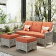 thumbnail image 1 of Ovios 3 Pieces Outdoor Furniture Rattan Patio Conversation Set with Ottoman for Backyard, 1 of 3