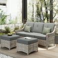 thumbnail image 1 of Ovios 3 Pieces Outdoor Furniture Rattan Patio Conversation Set with Ottoman for Backyard, 1 of 3