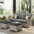 thumbnail image 1 of Ovios 3 Pieces Outdoor Furniture Rattan Patio Conversation Set with Ottoman for Backyard, 1 of 3