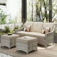 thumbnail image 1 of Ovios 3 Stainless Steel Spacious Outdoor Conversation Sets with Ottoman and Table, Beige, 1 of 3