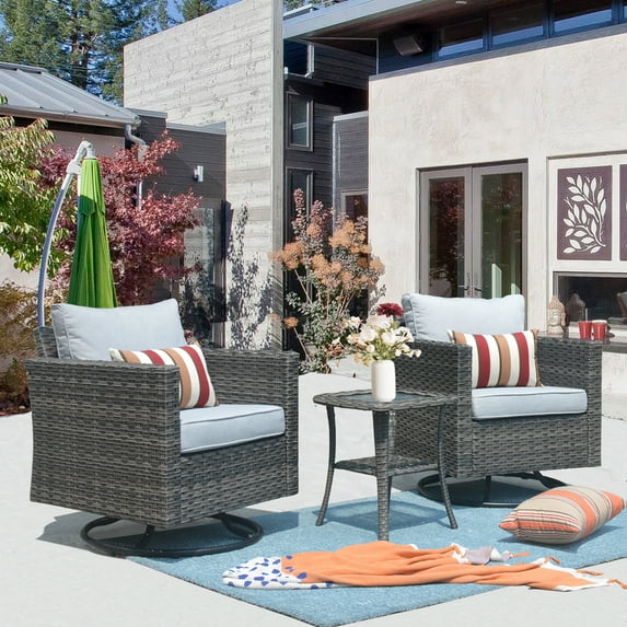Ovios 3 Pieces Outdoor Furniture with 360°Swivel Rocker Chair Wicker Patio Bistro Set with Side Table