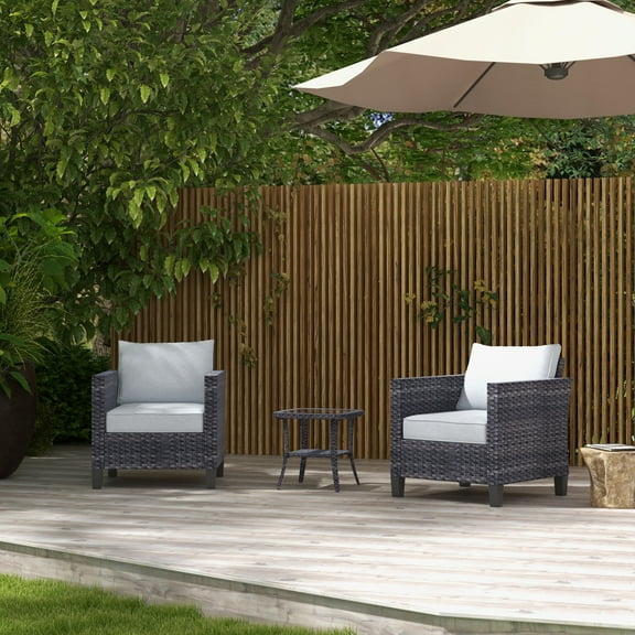 Ovios 3 Pieces Outdoor Patio Furniture All-Weather Bistro Set with Coffee Table and Wicker Chairs for Garden Balcony Backyard Yard