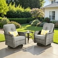 thumbnail image 1 of Ovios 3 Pieces Outdoor Patio Furniture Set High Back All Weather Wicker Conversation Set with Swivel Chairs, Dark Gray, 1 of 9