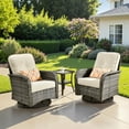 thumbnail image 1 of Ovios 3 Pieces Outdoor Patio Furniture Set High Back All Weather Wicker Conversation Set with Swivel Chairs, Beige, 1 of 9