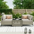 thumbnail image 1 of Ovios 3 Pieces Outdoor Patio Sectional Furniture Cushioned PE Rattan Wicker Chairs Conversation Set with Solar Lamps Coffee Table for Backyard, 1 of 8