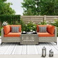thumbnail image 1 of Ovios 3 Pieces Outdoor Patio Sectional Furniture Cushioned PE Rattan Wicker Chairs Conversation Set with Solar Lamps Coffee Table for Backyard, 1 of 8