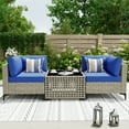 thumbnail image 1 of Ovios 3 Pieces Outdoor Patio Sectional Furniture Cushioned PE Rattan Wicker Chairs Conversation Set with Solar Lamps Coffee Table for Backyard, 1 of 8
