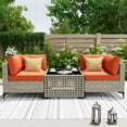 thumbnail image 1 of Ovios 3 Pieces Outdoor Patio Sectional Furniture Cushioned PE Rattan Wicker Chairs Conversation Set with Solar Lamps Coffee Table for Backyard, 1 of 8