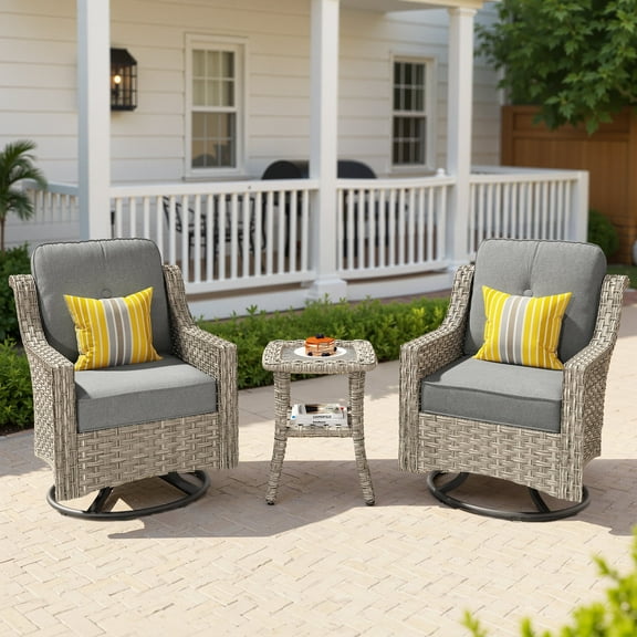 Ovios 3 Piece Outdoor Patio Bistro Set All-Weather Wicker Swivel Chairs High-Back Sectional Conversation Furniture for Backyard, Porch, or Garden