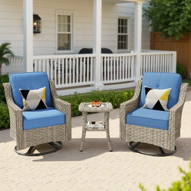 Ovios 3 Piece Outdoor Patio Bistro Set All-Weather Wicker Swivel Chairs High-Back Sectional Conversation Furniture for Backyard, Porch, or Garden