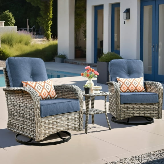 Ovios 3 Pieces Patio Furniture Set 2 Swivel Rocking Chairs Wicker Glider Chairs with Side Table for Backyard or Balcony