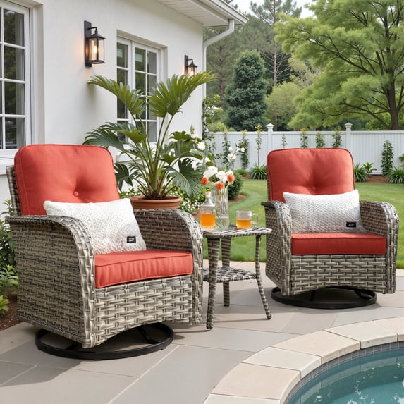 Ovios 3 Pieces Patio Furniture Set 2 Swivel Rocking Chairs Wicker Glider Chairs with Side Table for Backyard or Balcony