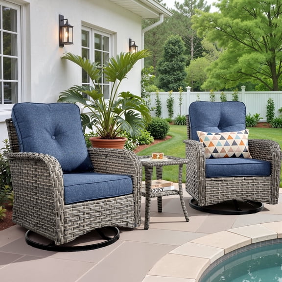 Ovios 3 Pieces Patio Furniture Set 2 Swivel Rocking Chairs Wicker Glider Chairs with Side Table for Backyard or Balcony