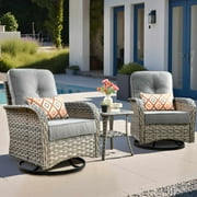Ovios 3 Pieces Patio Furniture Set 2 Swivel Rocking Chairs Wicker Glider Chairs with Side Table for Backyard or Balcony