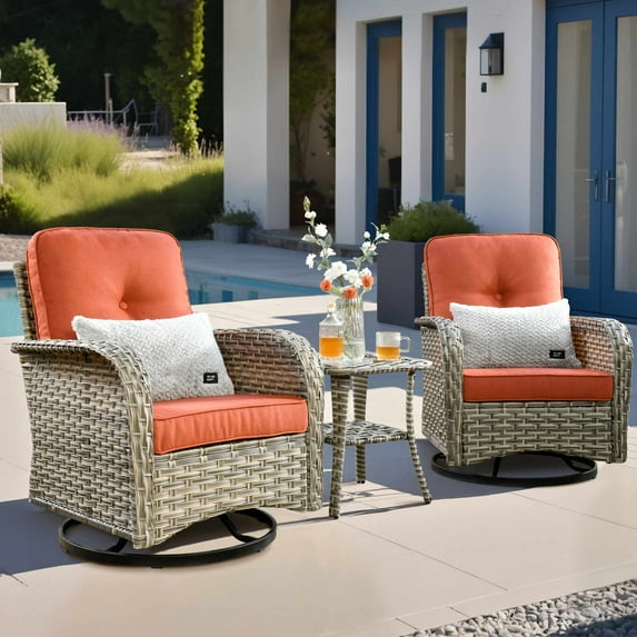 Ovios 3 Pieces Patio Furniture Set 2 Swivel Rocking Chairs Wicker Glider Chairs with Side Table for Backyard or Balcony