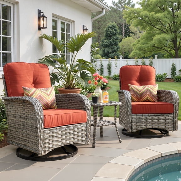 Ovios 3 Pieces Patio Furniture Set 2 Swivel Rocking Chairs Wicker Glider Chairs with Side Table for Backyard or Balcony