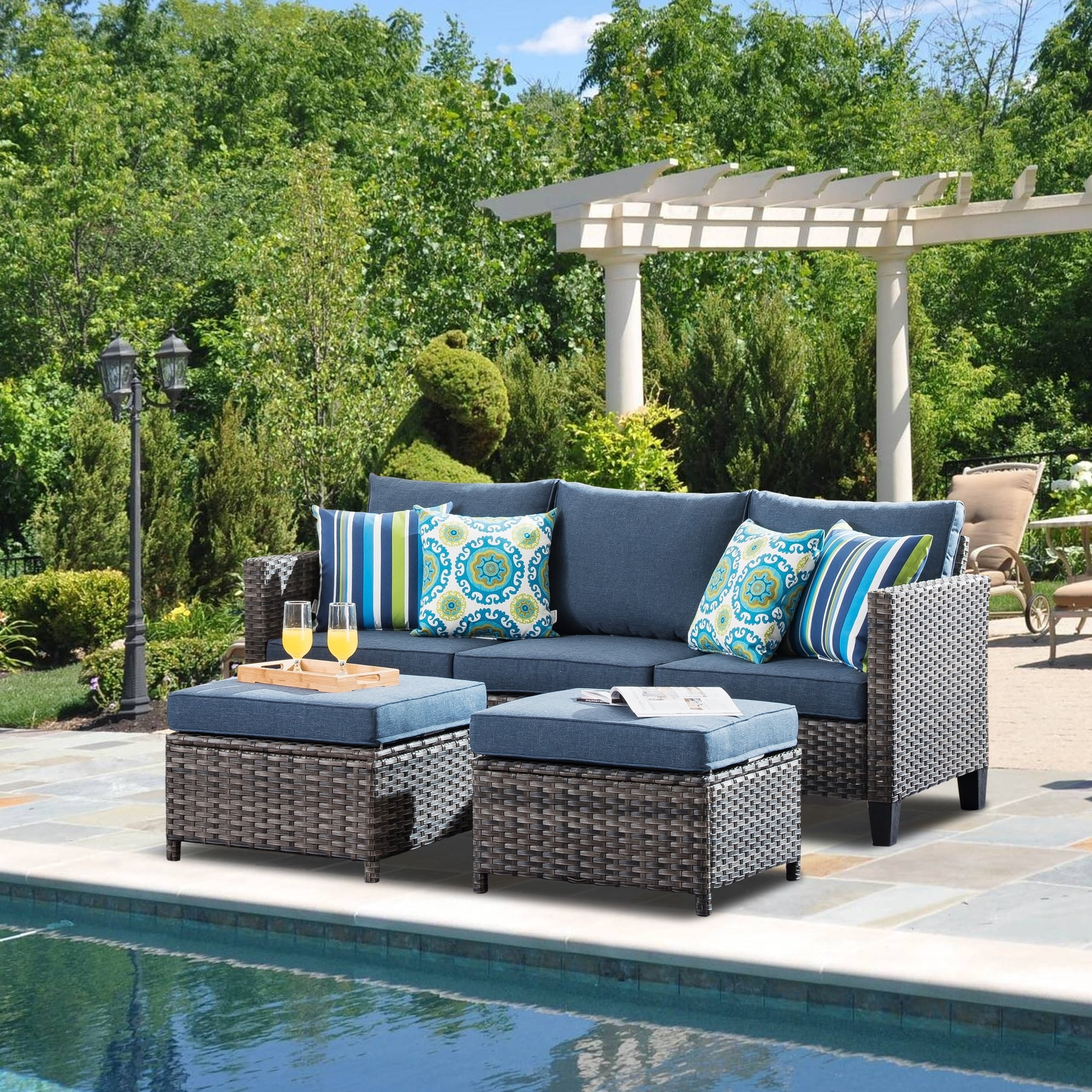 OVIOS 3-Piece Patio Sofa Couch Furniture, Outdoor High-Back Wicker ...