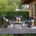 thumbnail image 1 of Ovios 4 Pieces Outdoor Patio Furniture High Back Wicker Rattan Outdoor Sectionals Conversation Set with Table for Backyard Balcony, 1 of 8