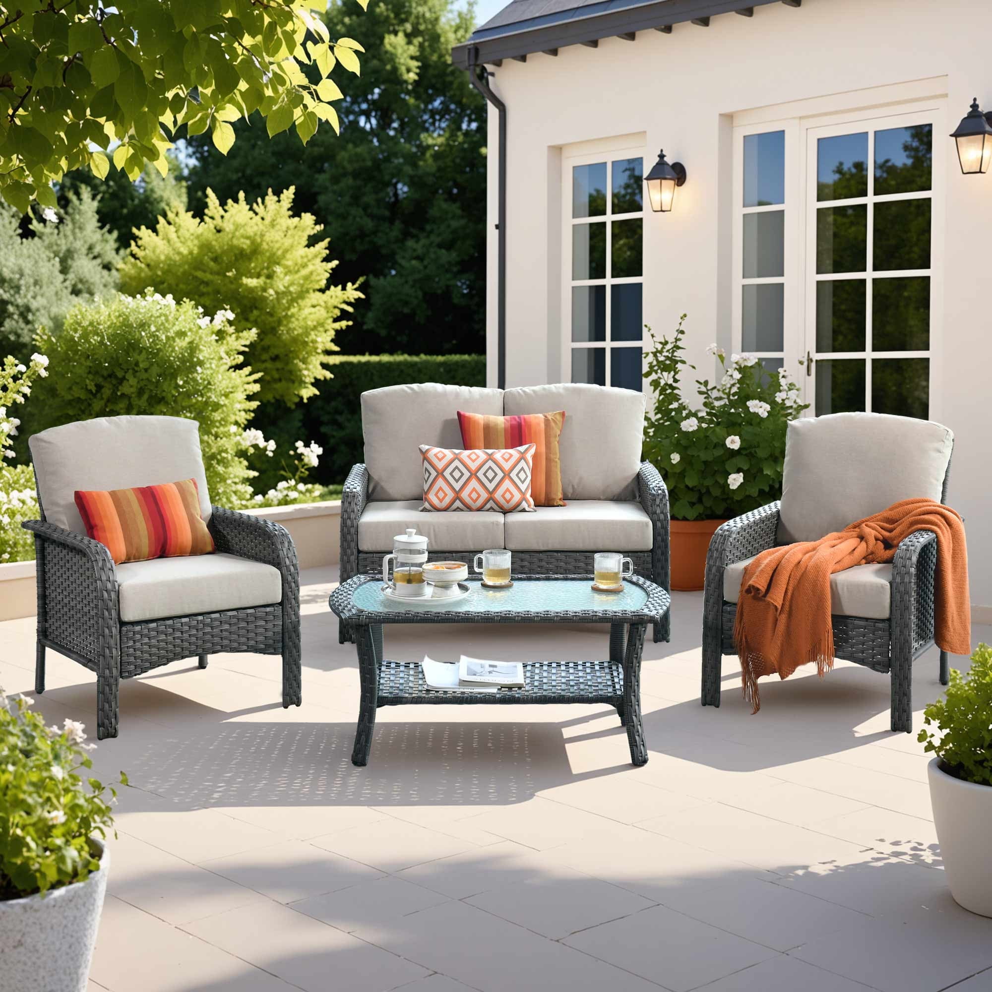 Ovios Patio Furniture Set on Sale 4 Pieces All Weather Wicker Rattan ...