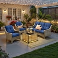 thumbnail image 1 of Ovios 4 Pieces Outdoor Furniture Set High Back All-Weather Wicker Patio Conversation Set with Solar Light Coffee Table, Navy Blue, 1 of 10