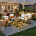 thumbnail image 1 of Ovios 4 Pieces Outdoor Furniture Set High Back All-Weather Wicker Patio Conversation Set with Solar Light Coffee Table, Gray, 1 of 10