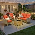 thumbnail image 1 of Ovios 4 Pieces Outdoor Furniture Set High Back All-Weather Wicker Patio Conversation Set with Solar Light Coffee Table, Orange Red(Textured), 1 of 9