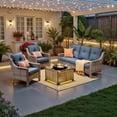 thumbnail image 1 of Ovios 4 Pieces Outdoor Furniture Set High Back All-Weather Wicker Patio Conversation Set with Solar Light Coffee Table, Denim Blue, 1 of 9