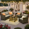 thumbnail image 1 of Ovios 4 Pieces Outdoor Patio Furniture Set with Lighted Coffee Table All-Weather Wicker Rattan Conversation Sofa Set, Dark Gray, 1 of 9