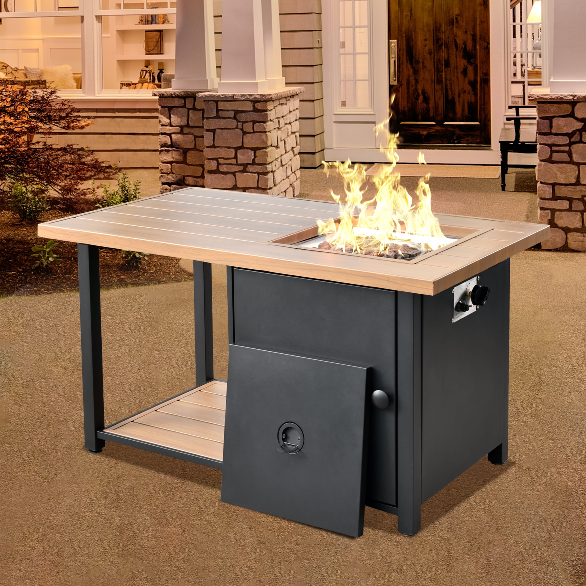 Ovios 46 Inch Propane Fire Pit Table Outdoor Patio Gas Firepit with Lid