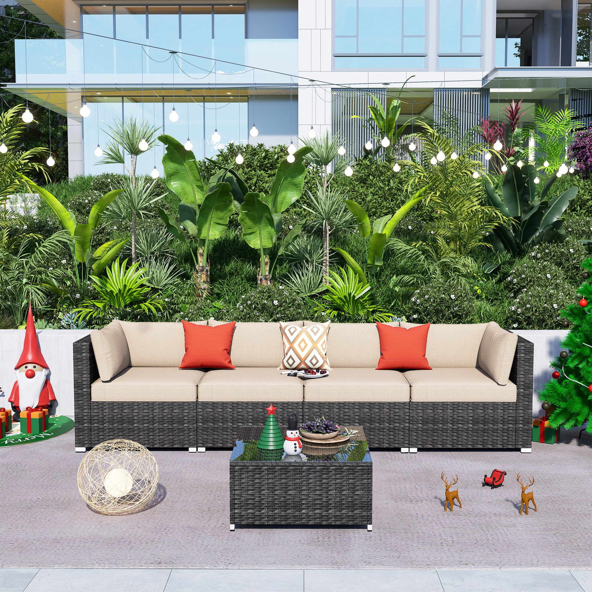 Ovios 5 Piece Outdoor Furniture All Weather Wicker Patio Conversation