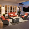 thumbnail image 1 of Ovios 5 Piece Outdoor Patio Furniture Set All-Weather Wicker Rattan Conversation Set with High Back Swivel Chairs & Propane Fire Pit Table, Orange Red, 1 of 11