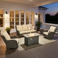 thumbnail image 1 of Ovios 5 Piece Outdoor Patio Furniture Set All-Weather Wicker Rattan Conversation Set with High Back Swivel Chairs & Propane Fire Pit Table, Beige, 1 of 10