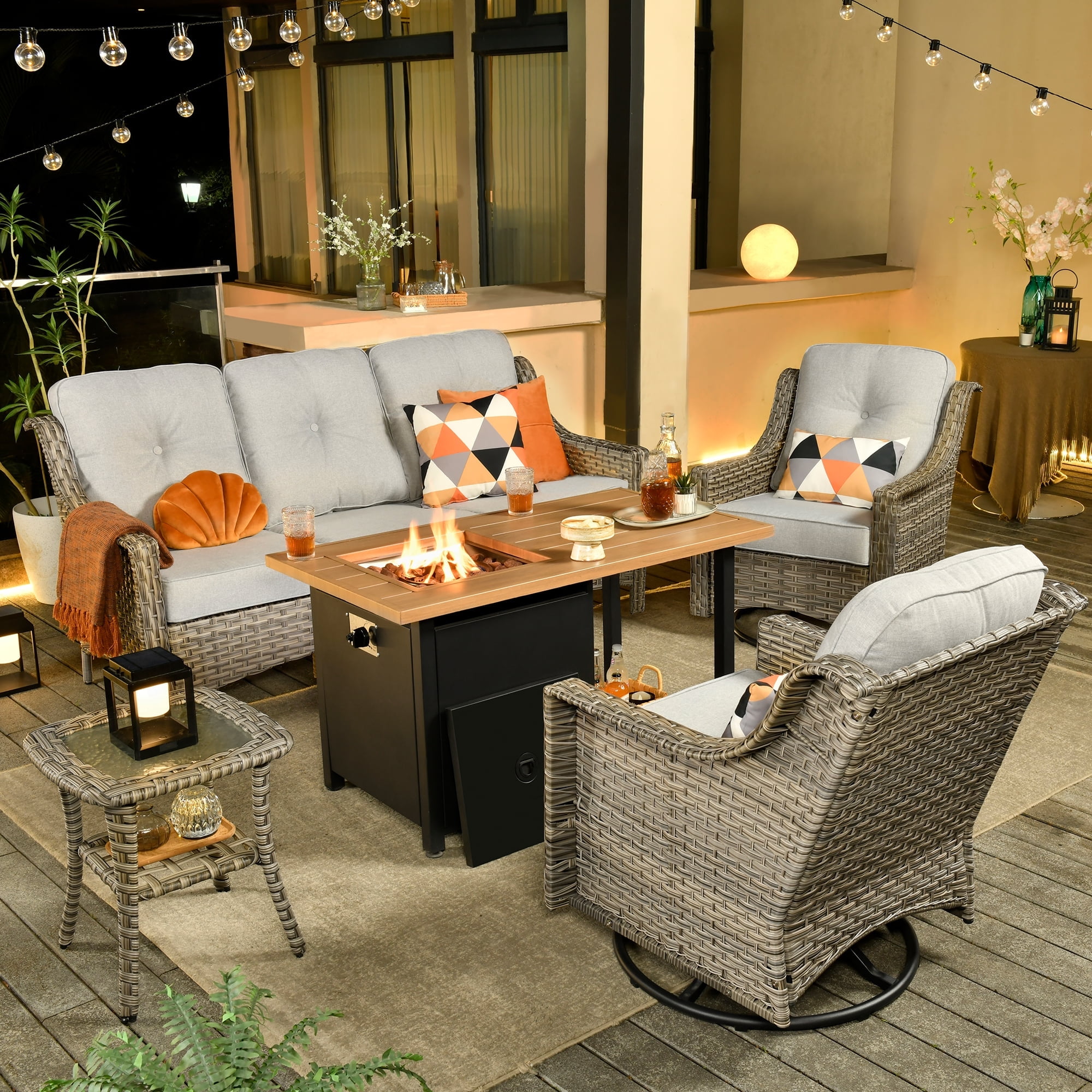 Ovios Pieces High-Back Outdoor Patio Furniture with Fire Pit All