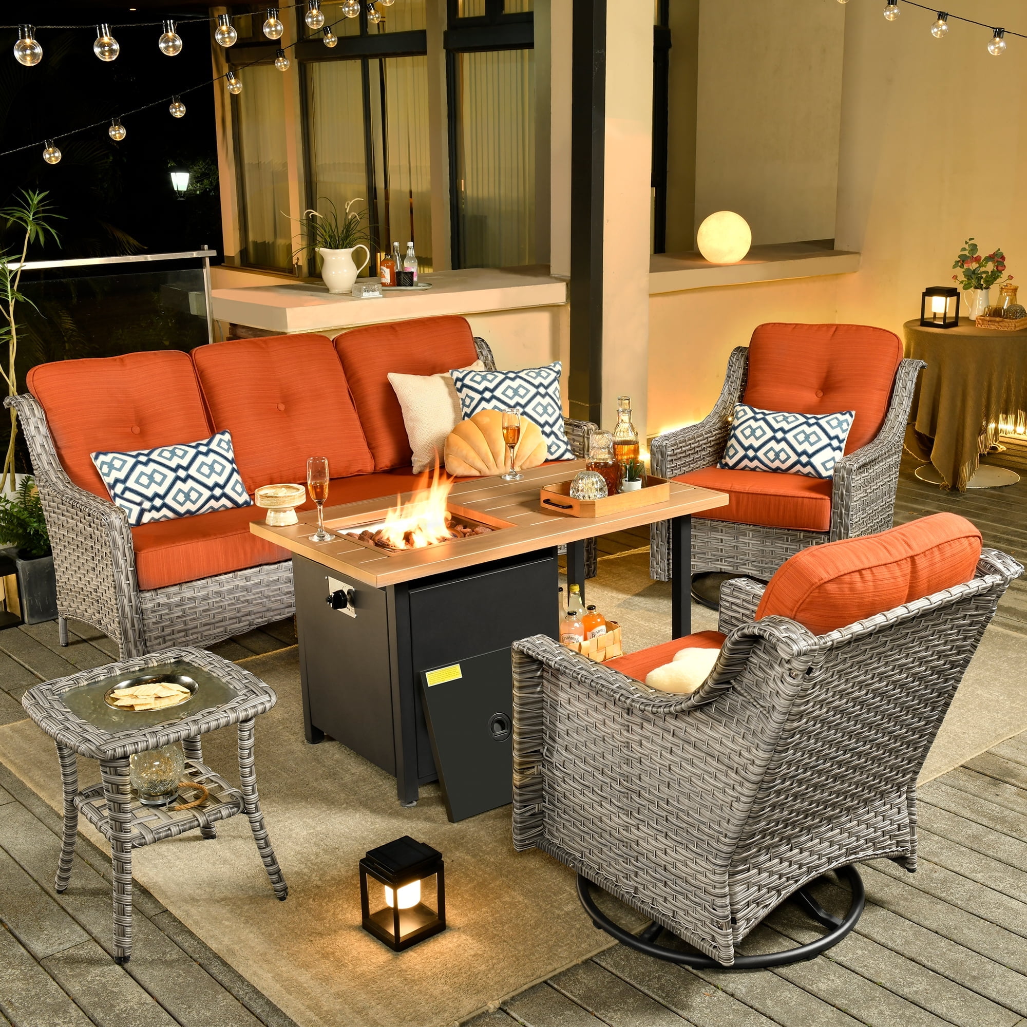 Ovios 5 Pieces HighBack Outdoor Patio Furniture with Fire Pit All