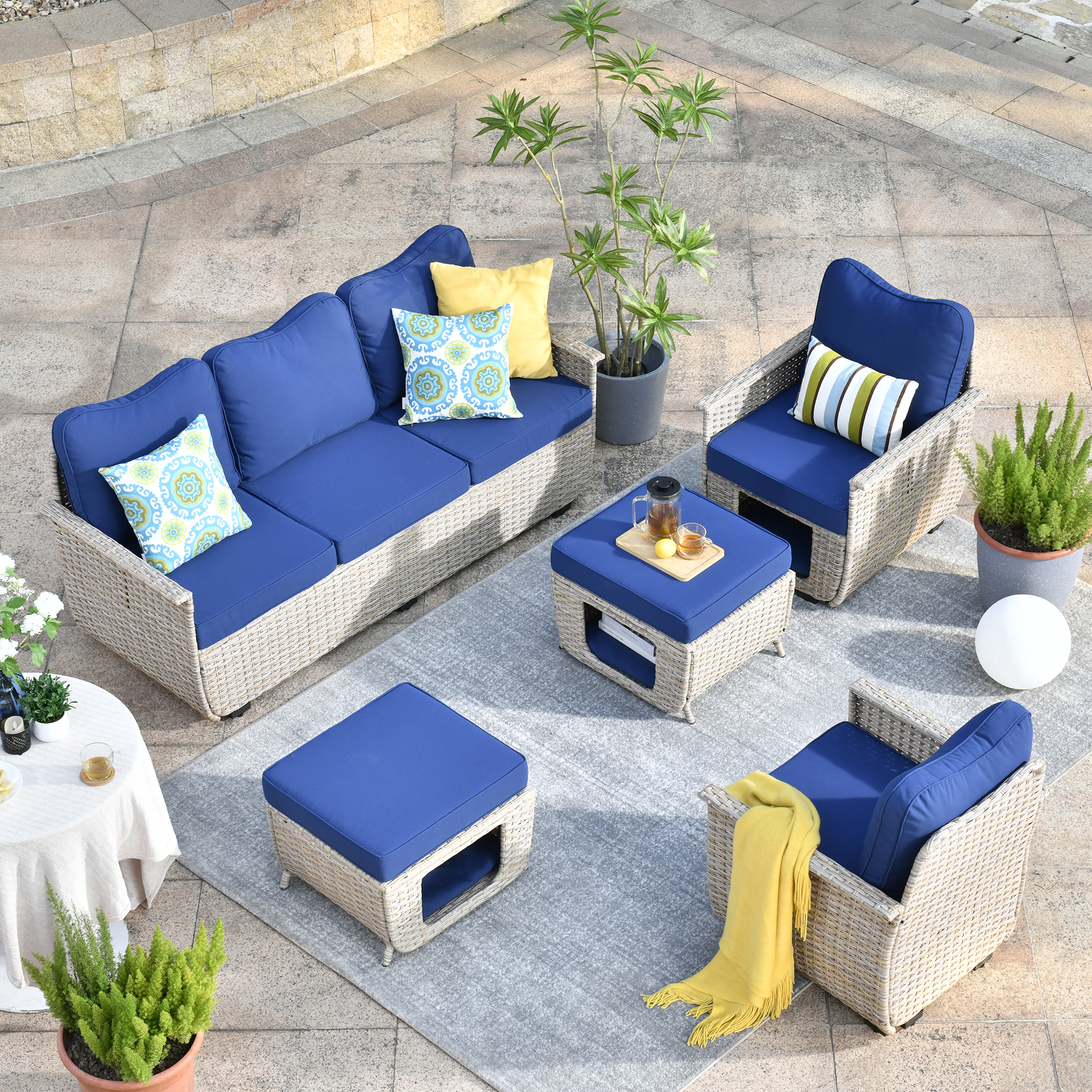 Ovios 5 Pieces Outdoor Furniture All Weather Wicker Patio Conversation