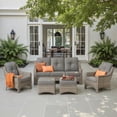 thumbnail image 1 of Ovios 5 Pieces Outdoor Furniture Set High Back All-Weather Wicker Patio Conversation Set with Ottomans, Dark Gray, 1 of 7