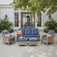 thumbnail image 1 of Ovios 5 Pieces Outdoor Furniture Set High Back All-Weather Wicker Patio Conversation Set with Ottomans, Denim Blue, 1 of 6
