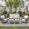 thumbnail image 1 of Ovios 5 Pieces Outdoor Furniture Set High Back All-Weather Wicker Patio Conversation Set with Ottomans, Gray, 1 of 8