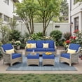 thumbnail image 1 of Ovios 5 Pieces Outdoor Furniture Set High Back All-Weather Wicker Patio Conversation Set with Ottomans, Navy Blue, 1 of 8