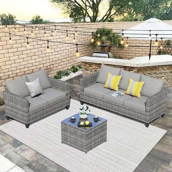 Ovios 5 Pieces Outdoor Patio Furniture All-Weather Sectional Sofa Loveseat for Lawn, Steel Frame