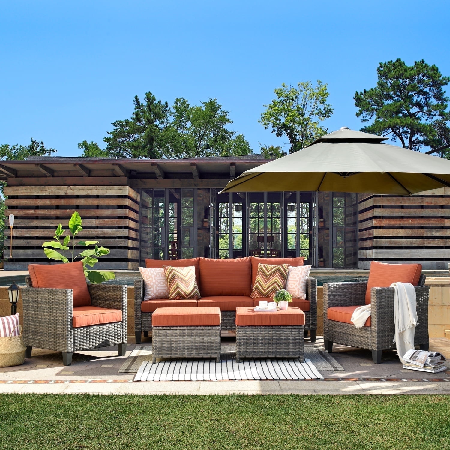 Ovios 5 Pieces Outdoor Patio Furniture AllWeather Wicker Conversation