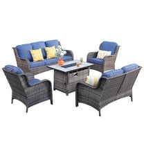 Ovios 5 Pieces Outdoor Patio Furniture Sectional Sofa Set, Grey/Denim Blue