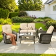 thumbnail image 1 of Ovios 5 Pieces Outdoor Patio Furniture Set High Back All Weather Wicker Conversation Set with Swivel Chairs & Coffee Table, Beige, 1 of 10