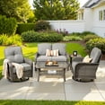 thumbnail image 1 of Ovios 5 Pieces Outdoor Patio Furniture Set High Back All Weather Wicker Conversation Set with Swivel Chairs & Coffee Table, Dark Gray, 1 of 11