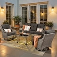thumbnail image 1 of Ovios 5 Pieces Outdoor Patio Furniture Set High-Back Rattan Wicker Conversation Set Outdoor Sectional with Swivel Chairs & Solar Light Coffee Table, Black, 1 of 11