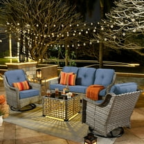 Ovios 5 Pieces Outdoor Patio Furniture Set High-Back Rattan Wicker Conversation Set Outdoor Sectional with Swivel Chairs & Solar Light Coffee Table, Denim Blue