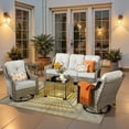 thumbnail image 1 of Ovios 5 Pieces Outdoor Patio Furniture Set High-Back Rattan Wicker Conversation Set Outdoor Sectional with Swivel Chairs & Solar Light Coffee Table, Grey, 1 of 11
